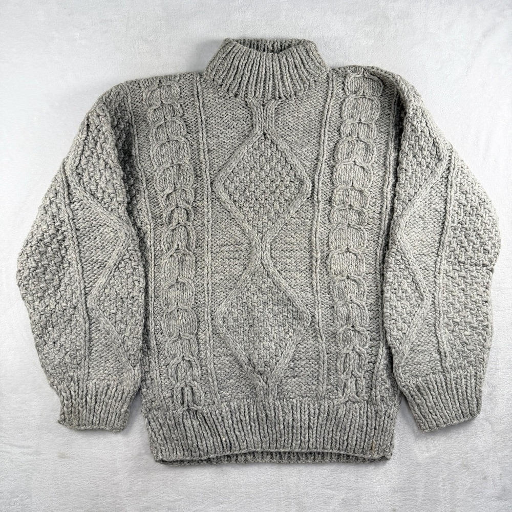 Vtg Chibcha Artesanias 100% Wool Chunky Mens M Cable Sweater Ecuador Handknit